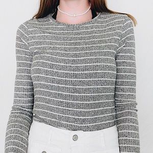 Brandy Melville Grey and White Striped Sweater Top